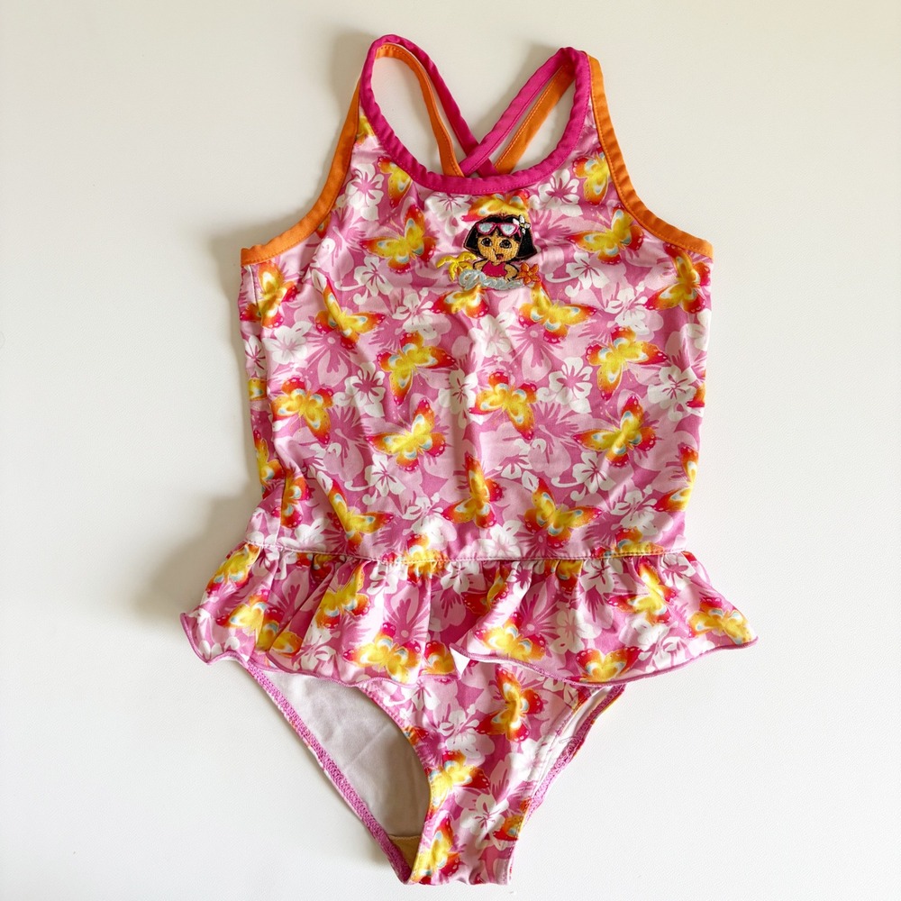 Nick‎ Jr Girls Dora the Explorer Butterfly Vintage Y2K One Piece Swimsuit 6/6X